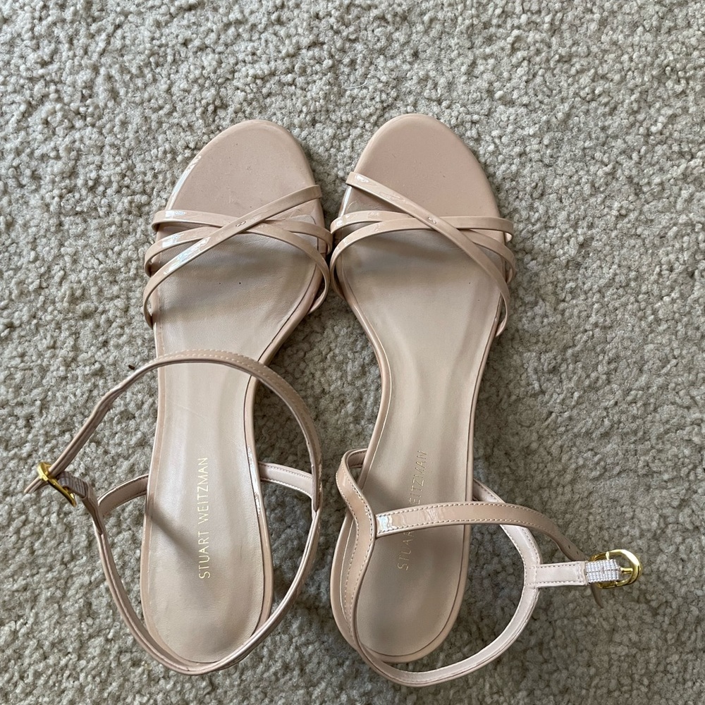 Stuart Weitzman Nudistsong Cross Ankle strap beige heeled sandal